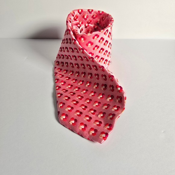 BOSS‎ Floral Silk Necktie Pink Red Flower Print Designer Mens Tie - Picture 1 of 5